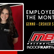 Genna, the cashier supervisor at MB2 Raceway, ensures excellent service.